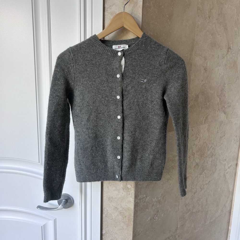 Vineyard Vines 100% Lambswool Sweater / Cardigan — Size XS Ash Grey Preppy